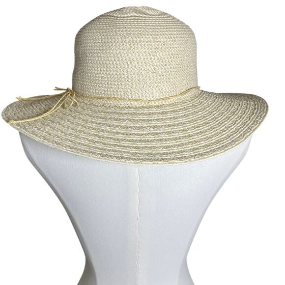 Nine West Cream Straw Floppy Sun Hat Wide Brim‎ Resort Beach Travel O/S - Picture 3 of 5